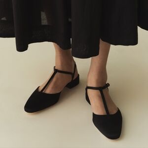 CRISTINA T STRAP FLAT -- BLACK SATINBLACK SATIN / 39